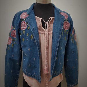 Don't Mess With Texas Embroidered Stone-Washed Denim Jacket Size M CLEARANCE